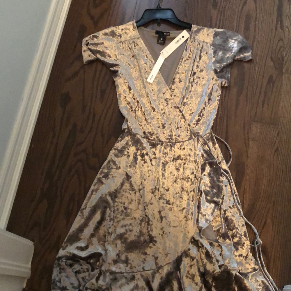 Bloomingdales  Grey velvet ruffle wrap dress xs